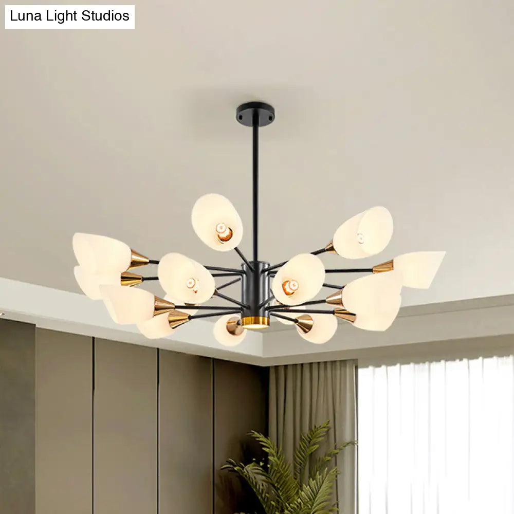 Postmodern Black/Gold Chandelier With Tulip White Glass Shade - 6/10/16 Bulbs For Living Room