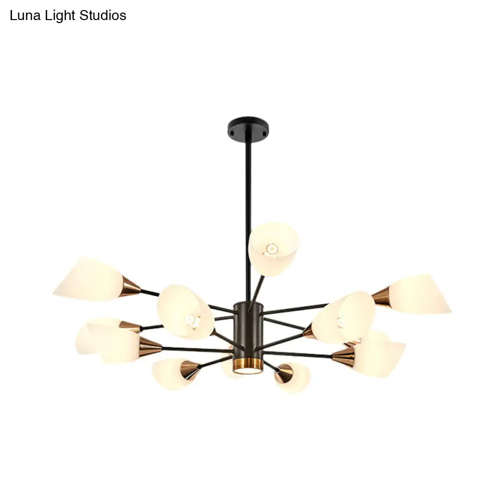 Postmodern Black/Gold Chandelier With Tulip White Glass Shades - Perfect For Living Room Ceiling