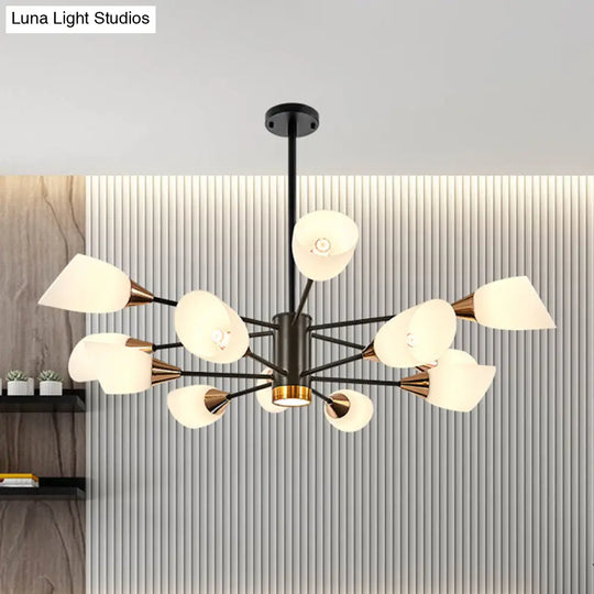 Postmodern Black/Gold Chandelier With Tulip White Glass Shades - Perfect For Living Room Ceiling