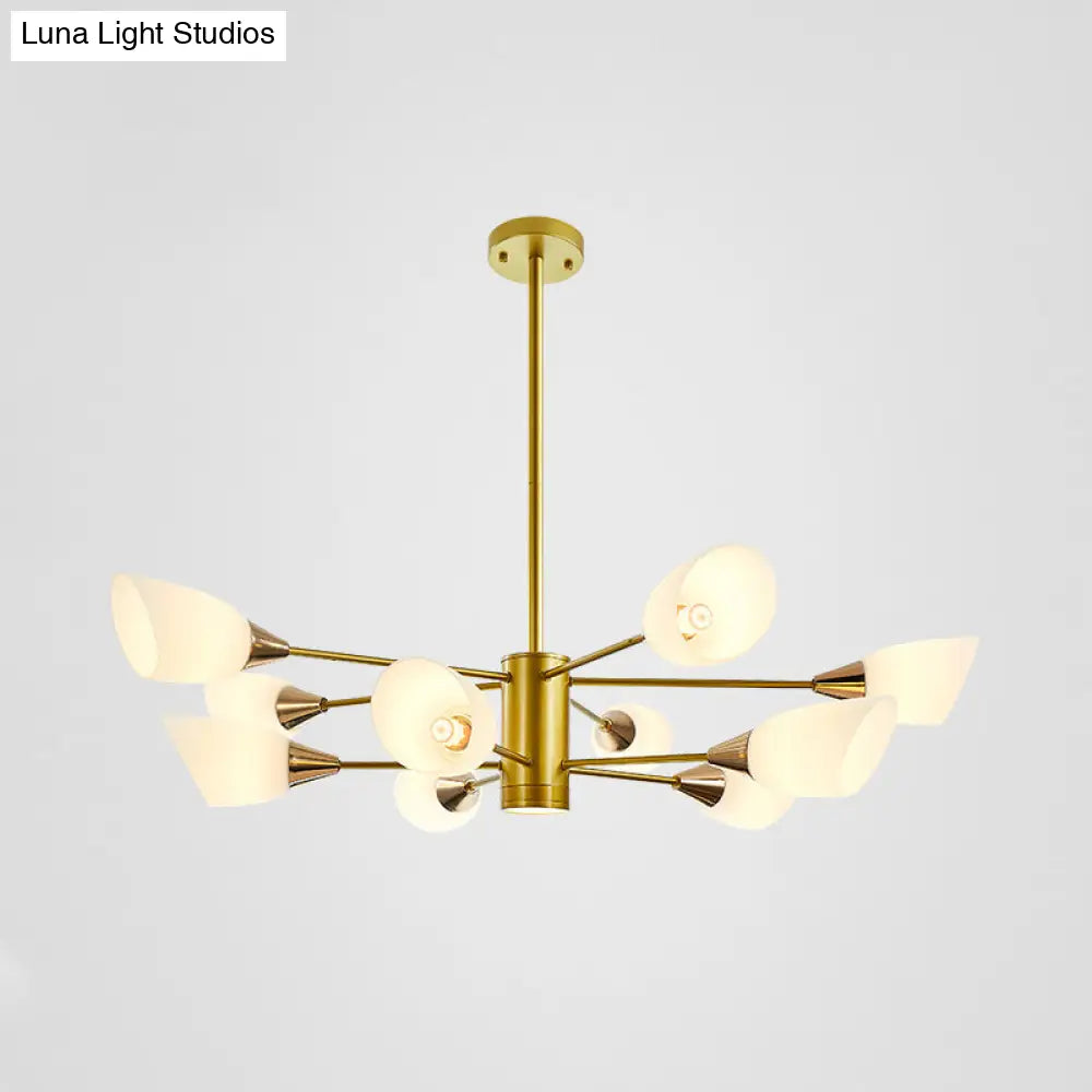 Postmodern Black/Gold Chandelier With Tulip White Glass Shade - 6/10/16 Bulbs For Living Room