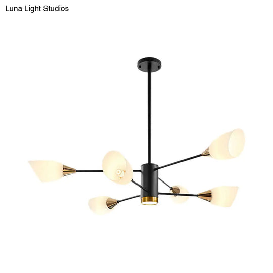 Postmodern Black/Gold Chandelier With Tulip White Glass Shades - Perfect For Living Room Ceiling