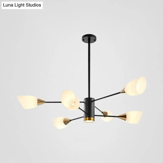 Postmodern Black/Gold Chandelier With Tulip White Glass Shades - Perfect For Living Room Ceiling