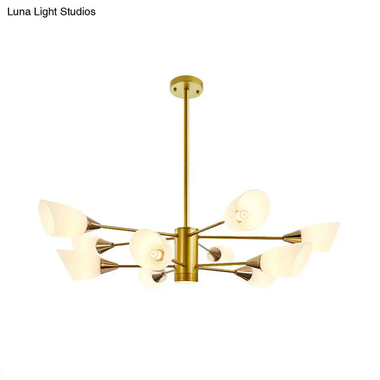 Postmodern Black/Gold Chandelier With Tulip White Glass Shades - Perfect For Living Room Ceiling