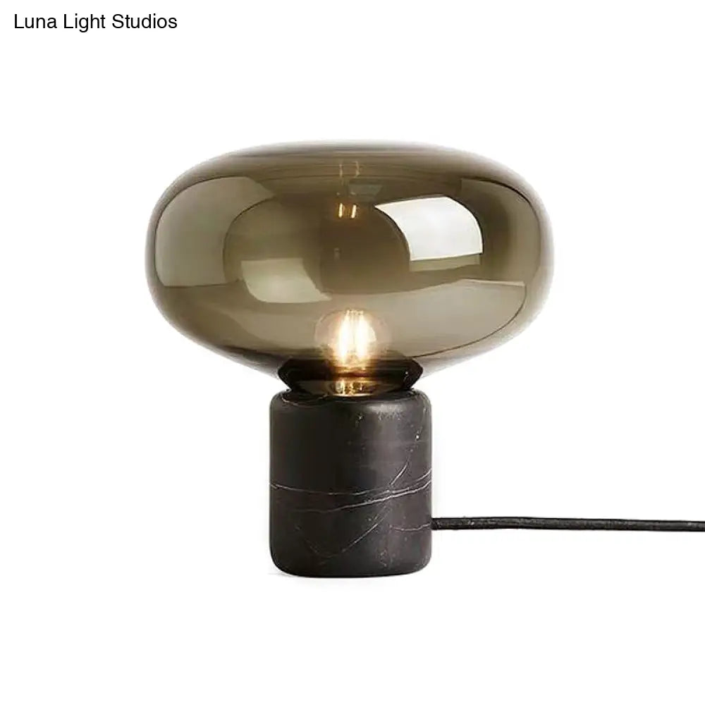 Postmodern Black Nightstand Lamp With Smoke Grey Glass Shade - Elegant Elliptical Table Light