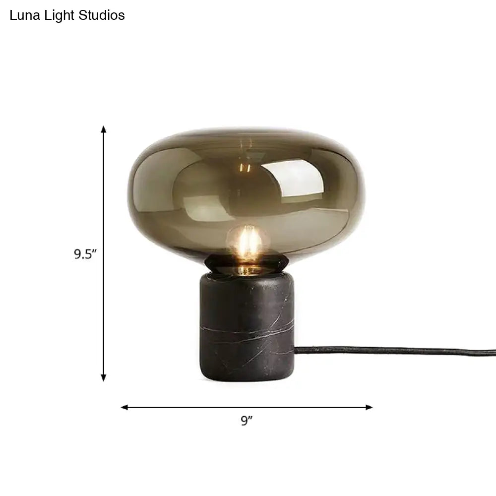 Postmodern Black Nightstand Lamp With Smoke Grey Glass Shade - Elegant Elliptical Table Light