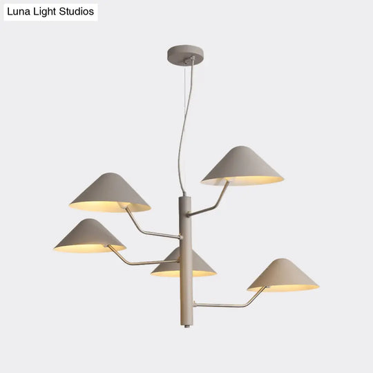 Postmodern Branch Suspension Light With Metal Cone Shades - Chandelier For Dining Room (3/5 Lights