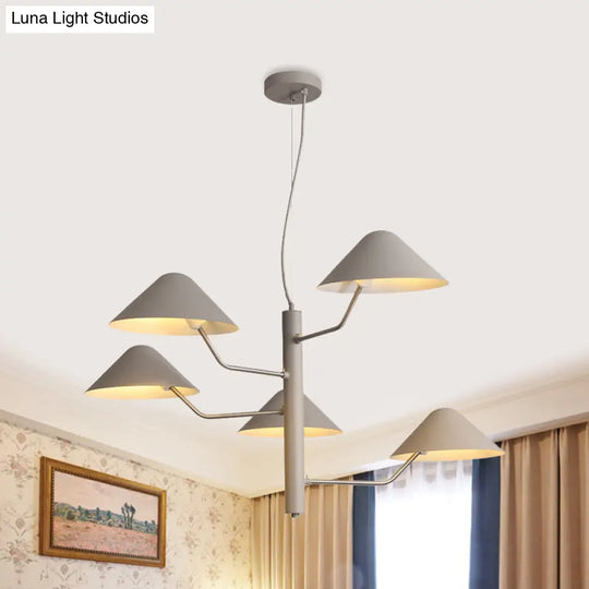 Postmodern Branch Suspension Light With Metal Cone Shades - Chandelier For Dining Room (3/5 Lights