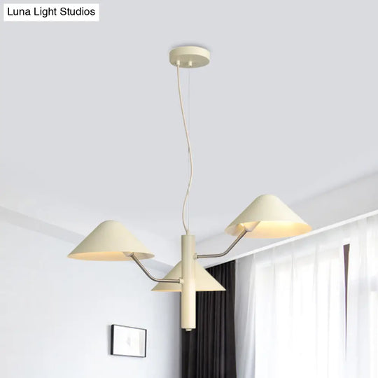 Postmodern Branch Suspension Light With Metal Cone Shades - Chandelier For Dining Room (3/5 Lights