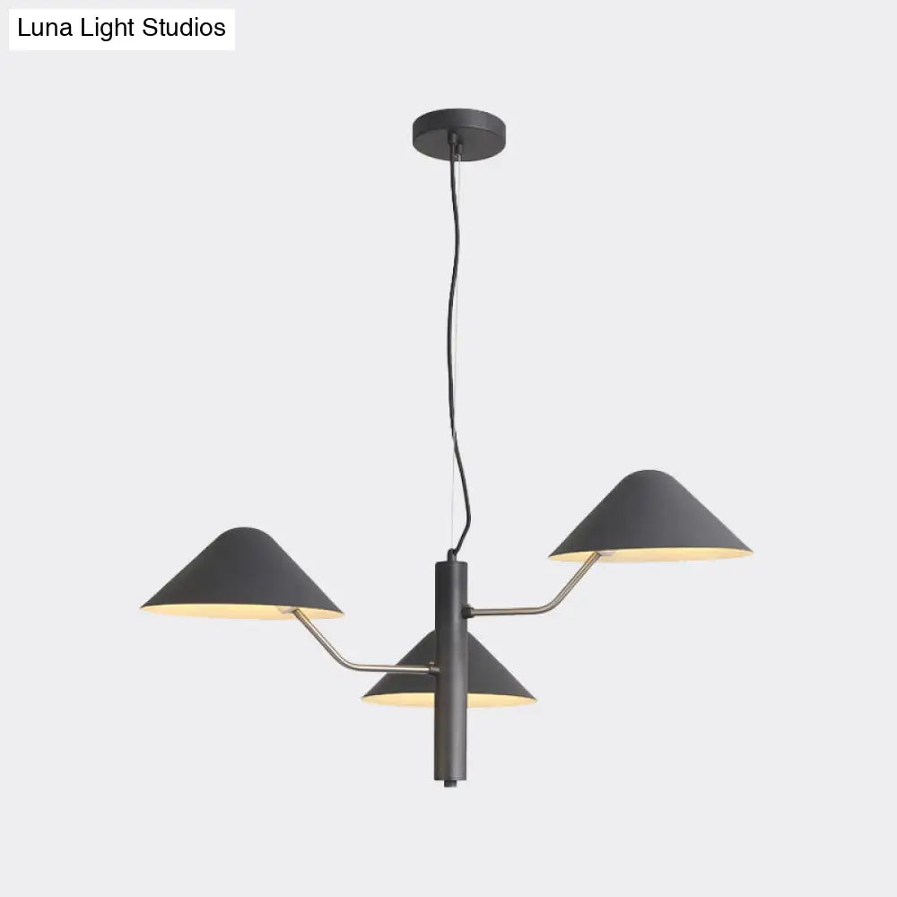 Postmodern Branch Suspension Light With Metal Cone Shades - Chandelier For Dining Room (3/5 Lights