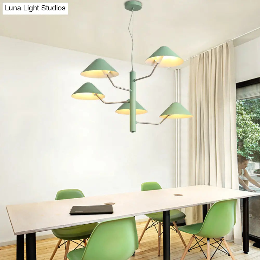 Postmodern Branch Suspension Light With Metal Cone Shades - Chandelier For Dining Room (3/5 Lights