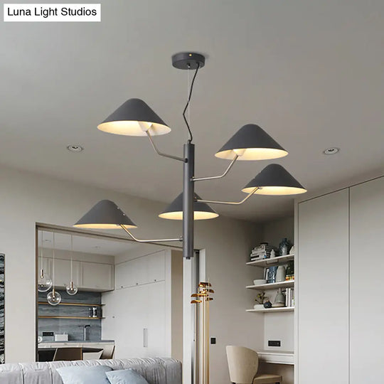 Postmodern Branch Suspension Light With Metal Cone Shades - Chandelier For Dining Room (3/5 Lights