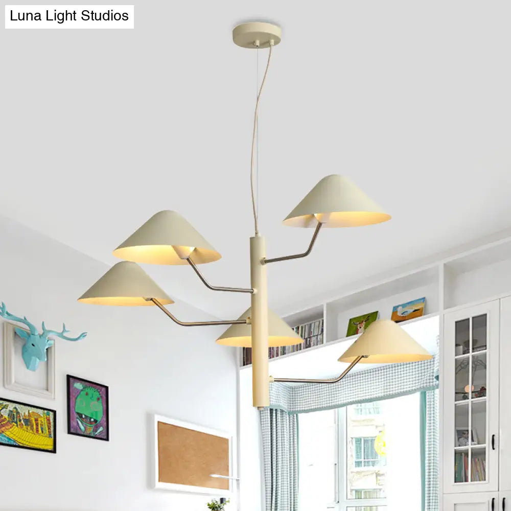 Postmodern Branch Suspension Light With Metal Cone Shades - Chandelier For Dining Room (3/5 Lights