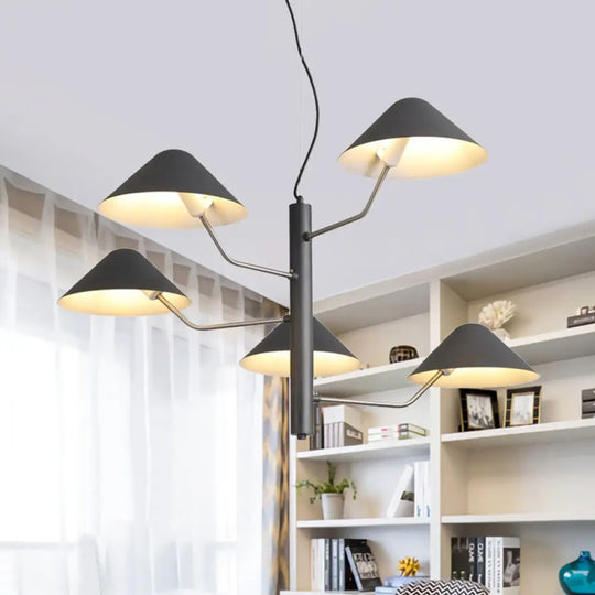 Postmodern Branch Suspension Light With Metal Cone Shades - Chandelier For Dining Room (3/5 Lights