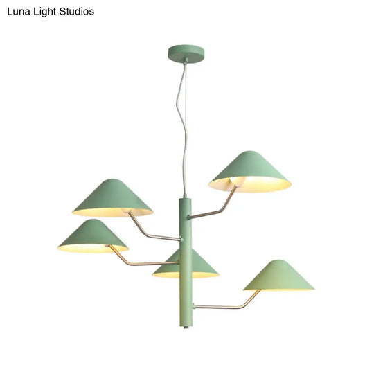 Postmodern Branch Suspension Light With Metal Cone Shades - Chandelier For Dining Room (3/5 Lights