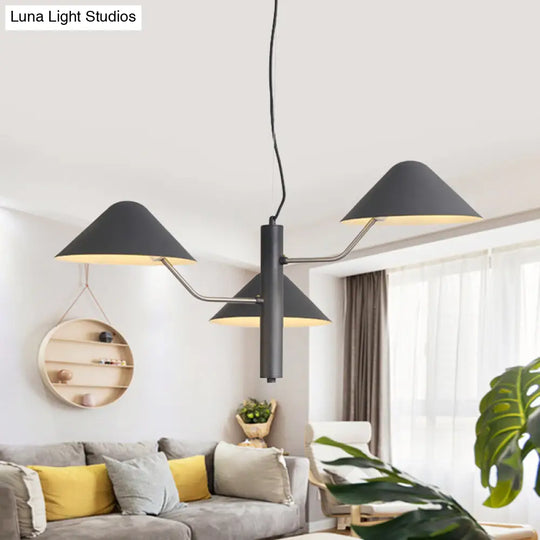 Postmodern Branch Suspension Light With Metal Cone Shades - Chandelier For Dining Room (3/5 Lights