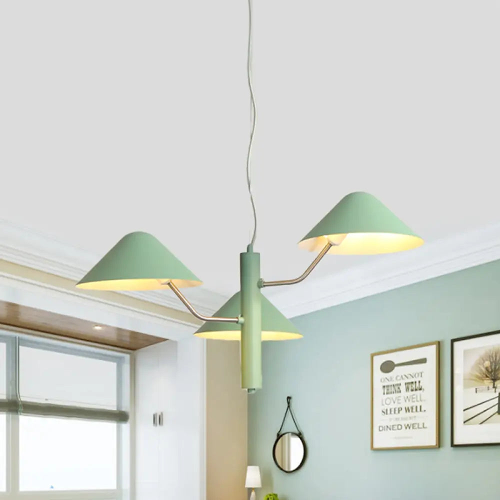 Postmodern Branch Suspension Light With Metal Cone Shades - Chandelier For Dining Room (3/5 Lights