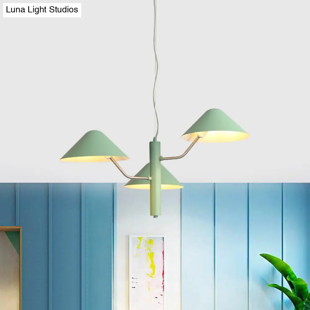 Postmodern Branch Suspension Light With Metal Cone Shades - Chandelier For Dining Room (3/5 Lights