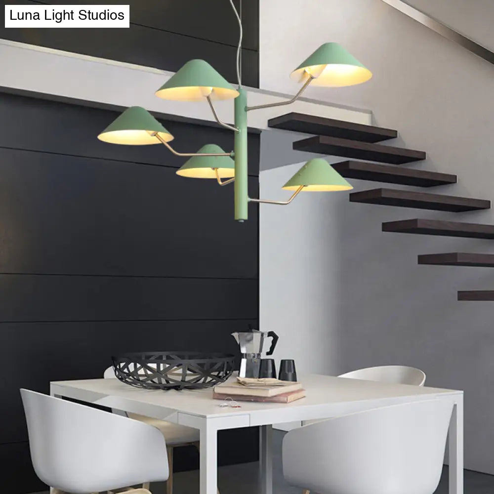 Postmodern Branch Suspension Light With Metal Cone Shades - Chandelier For Dining Room (3/5 Lights