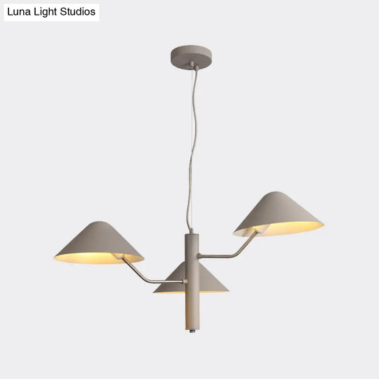 Postmodern Branch Suspension Light With Metal Cone Shades - Chandelier For Dining Room (3/5 Lights