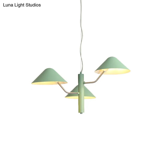 Postmodern Branch Suspension Light With Metal Cone Shades - Chandelier For Dining Room (3/5 Lights