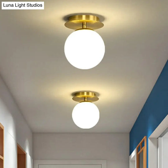 Postmodern Brass 1-Light Semi Flush Mount Ceiling Fixture With Glass Shade For Foyer