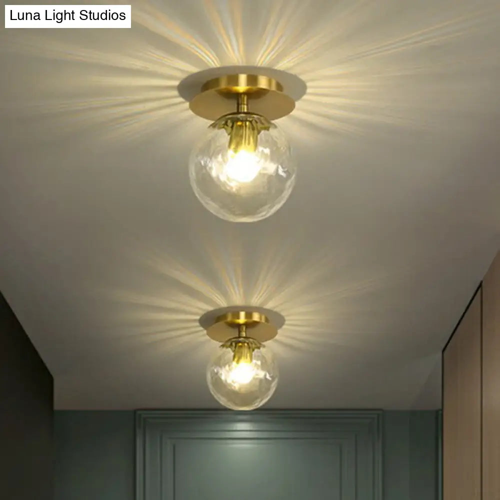 Postmodern Brass 1-Light Semi Flush Mount Ceiling Fixture With Glass Shade For Foyer