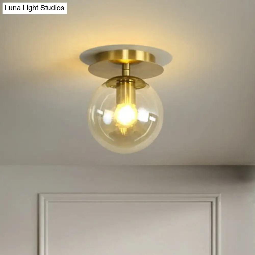 Postmodern Brass 1 - Light Semi Flush Mount Ceiling Fixture With Glass Shade For Foyer