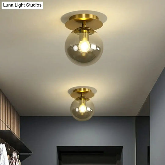 Postmodern Brass 1 - Light Semi Flush Mount Ceiling Fixture With Glass Shade For Foyer