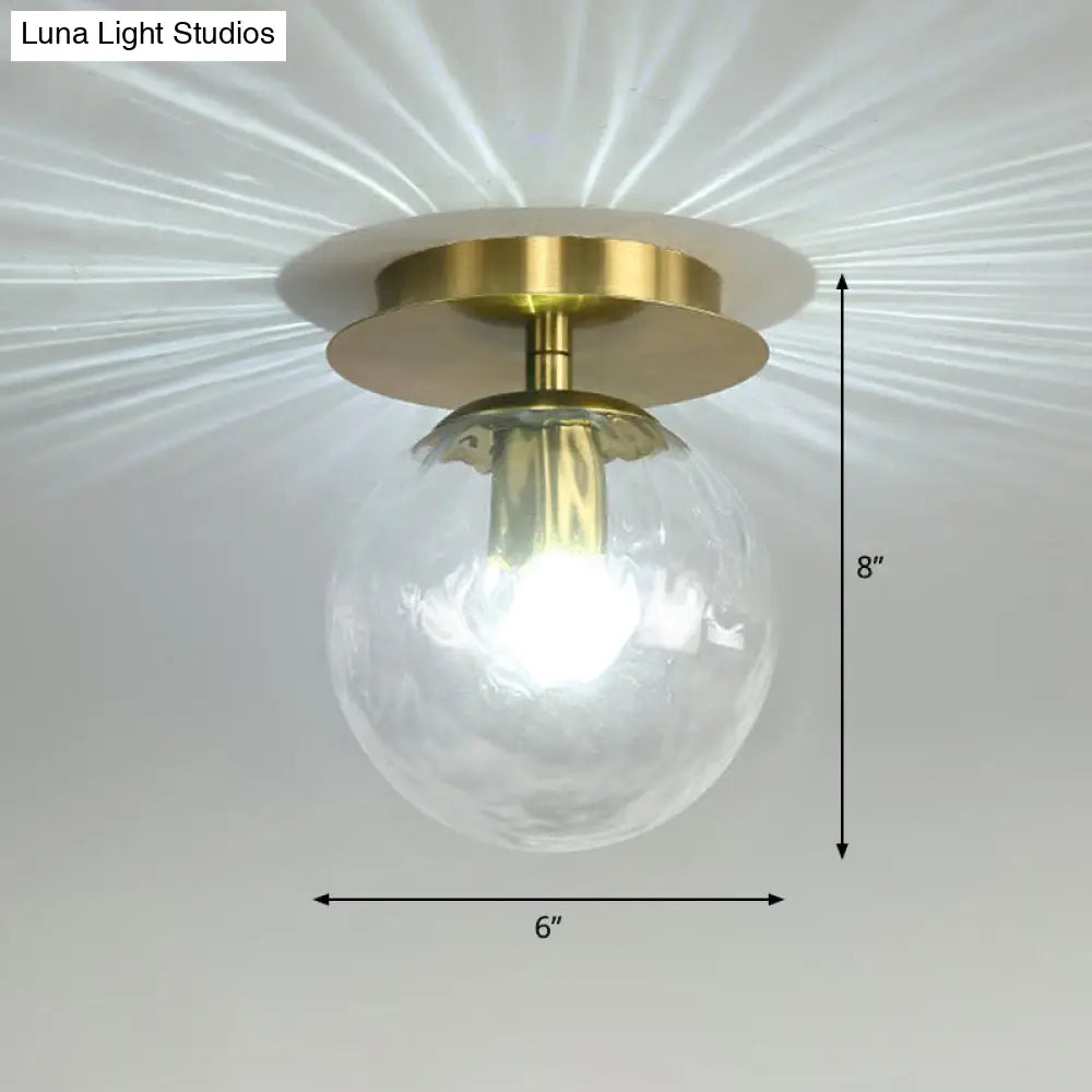 Postmodern Brass 1-Light Semi Flush Mount Ceiling Fixture With Glass Shade For Foyer Clear