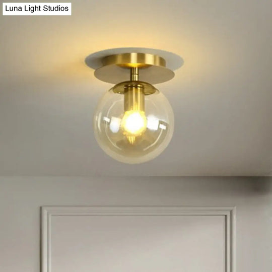 Postmodern Brass 1-Light Semi Flush Mount Ceiling Fixture With Glass Shade For Foyer