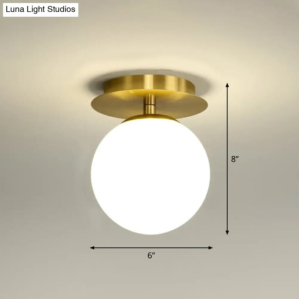 Postmodern Brass 1-Light Semi Flush Mount Ceiling Fixture With Glass Shade For Foyer