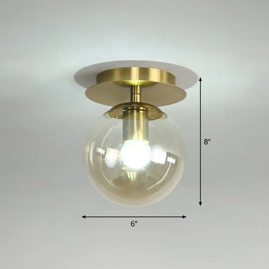 Postmodern Brass 1 - Light Semi Flush Mount Ceiling Fixture With Glass Shade For Foyer Amber