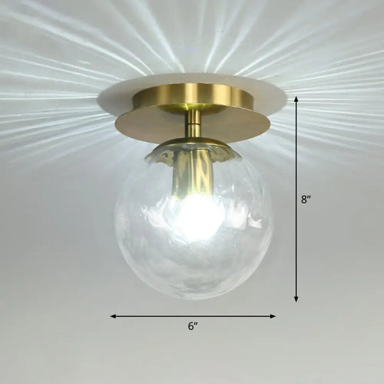 Postmodern Brass 1 - Light Semi Flush Mount Ceiling Fixture With Glass Shade For Foyer Clear