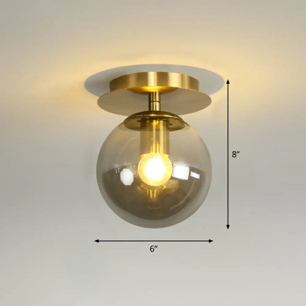 Postmodern Brass 1 - Light Semi Flush Mount Ceiling Fixture With Glass Shade For Foyer Smoke Gray