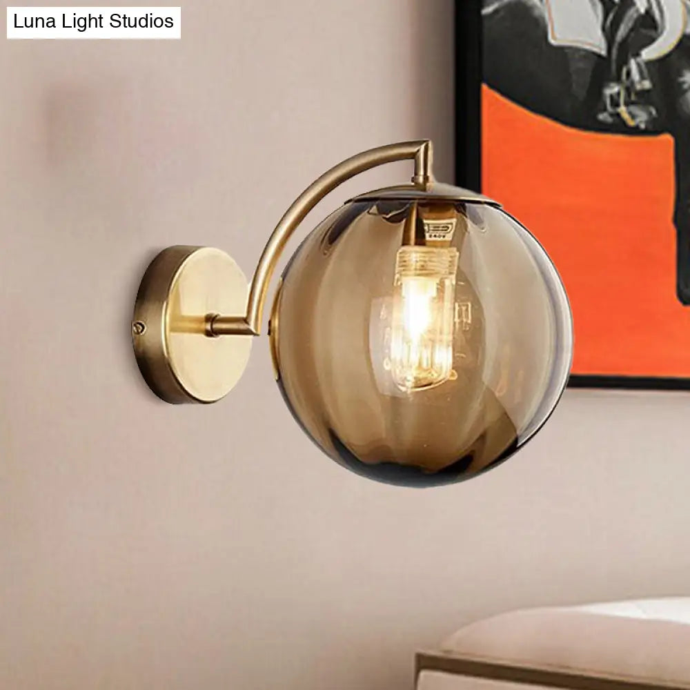 Postmodern Brass Ball Sconce Lamp - Red/Blue/Amber Glass Single Light Wall Fixture