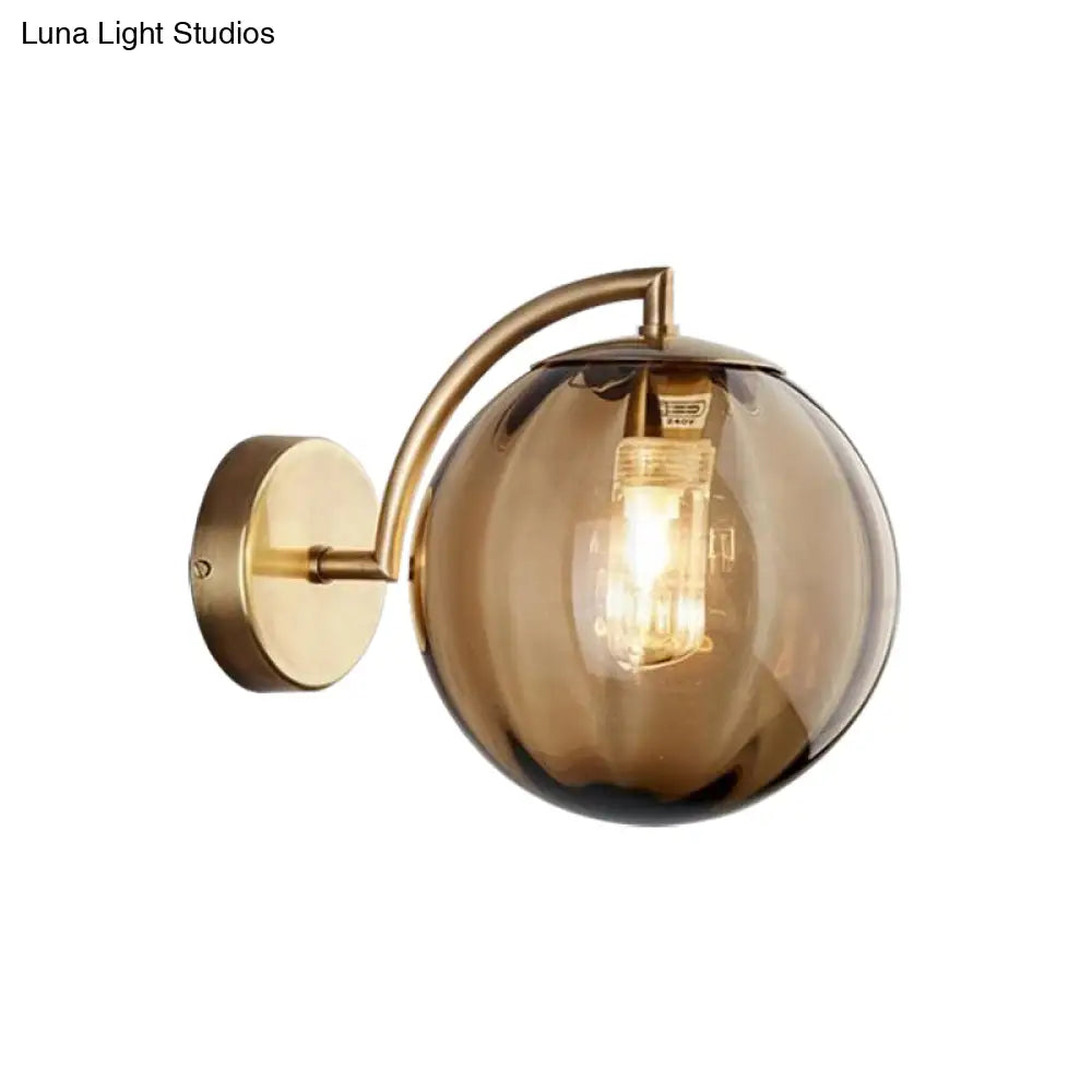 Postmodern Brass Ball Sconce Lamp - Red/Blue/Amber Glass Single Light Wall Fixture