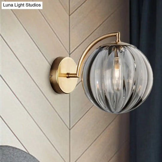 Postmodern Brass Ball Sconce Lamp - Red/Blue/Amber Glass Single Light Wall Fixture