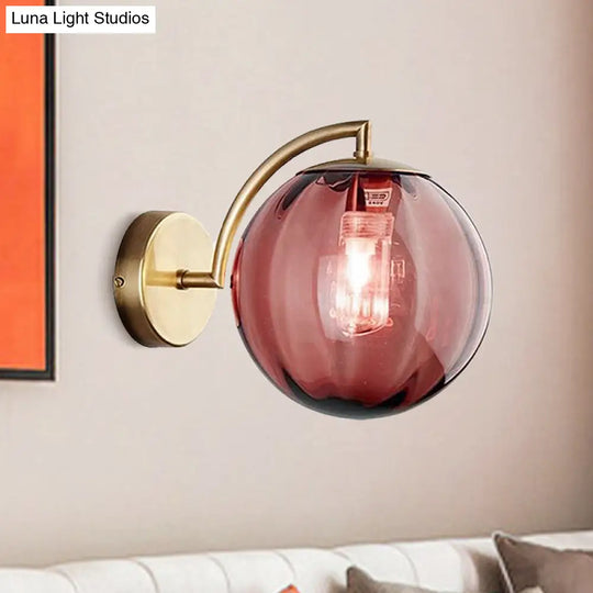 Postmodern Brass Ball Sconce Lamp - Red/Blue/Amber Glass Single Light Wall Fixture