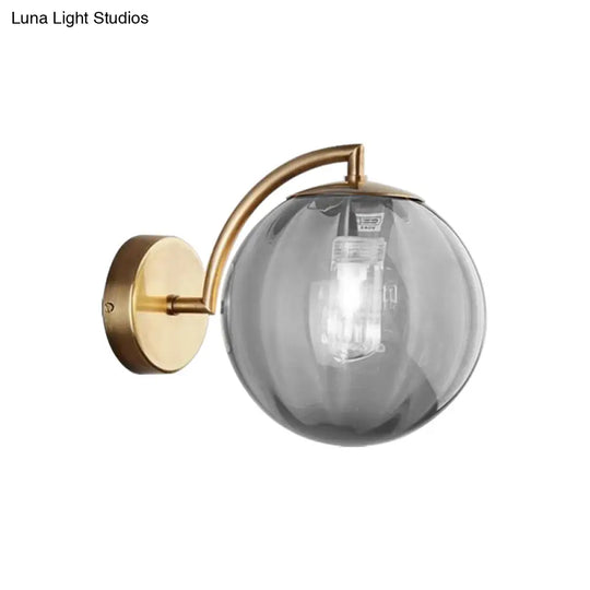 Postmodern Brass Ball Sconce Lamp - Red/Blue/Amber Glass Single Light Wall Fixture