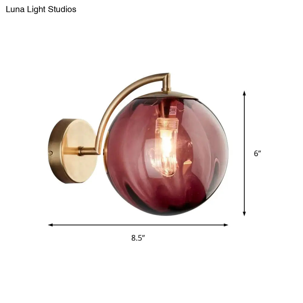 Postmodern Brass Ball Sconce Lamp - Red/Blue/Amber Glass Single Light Wall Fixture