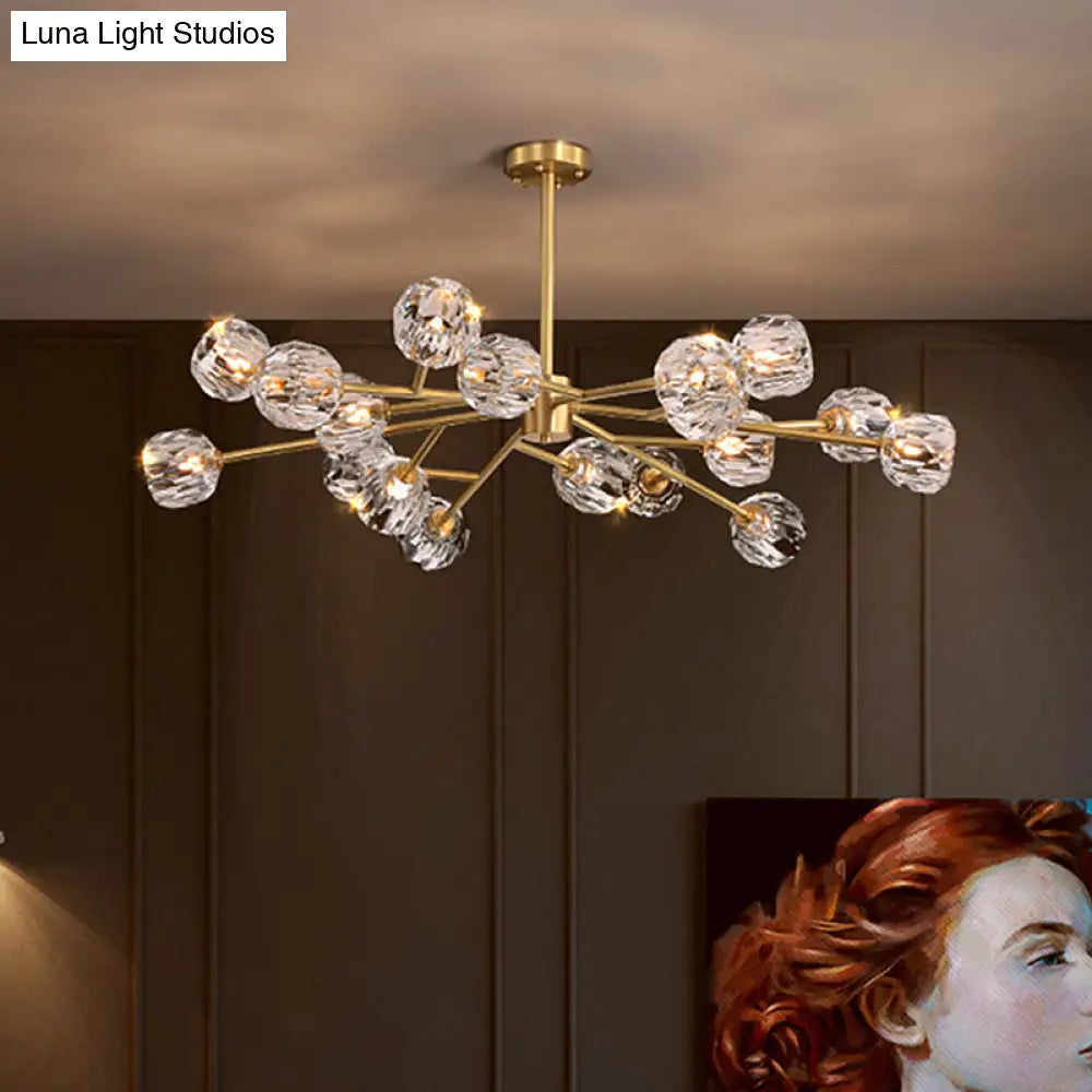 Postmodern Brass Branch Chandelier - 12/15/18-Light Crystal Ball Drop Dining Room Ceiling Lamp