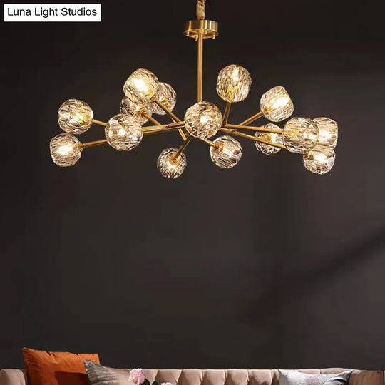 Branch Brass Crystal Ball Chandelier - 12/15 Lights Elegant Dining Room Ceiling Lamp