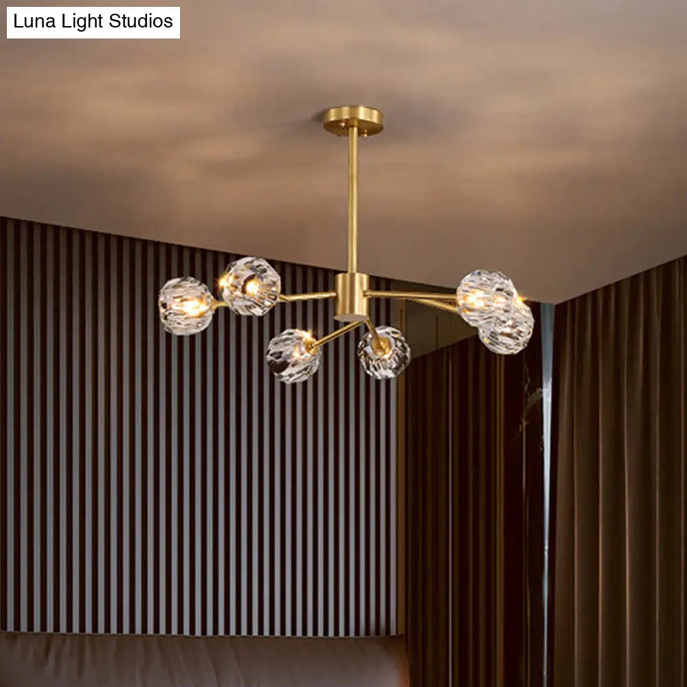 Postmodern Brass Branch Chandelier - 12/15/18-Light Crystal Ball Drop Dining Room Ceiling Lamp