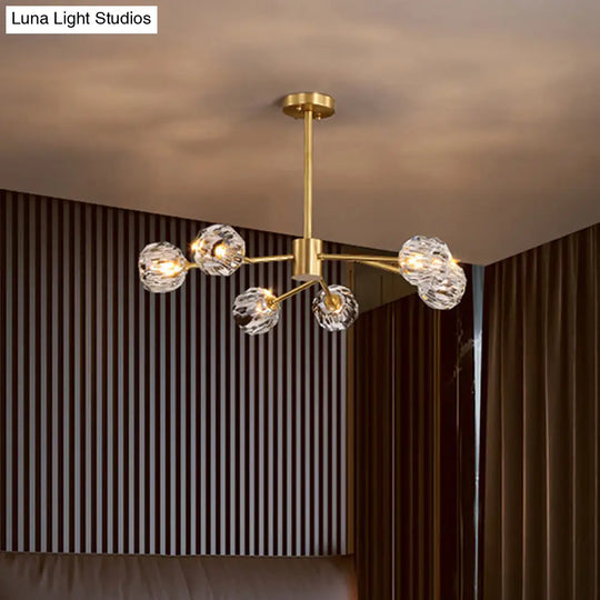 Postmodern Brass Branch Chandelier - 12/15/18-Light Crystal Ball Drop Dining Room Ceiling Lamp