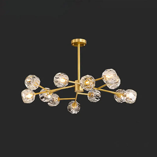 Postmodern Brass Branch Chandelier - 12/15/18-Light Crystal Ball Drop Dining Room Ceiling Lamp 12 /