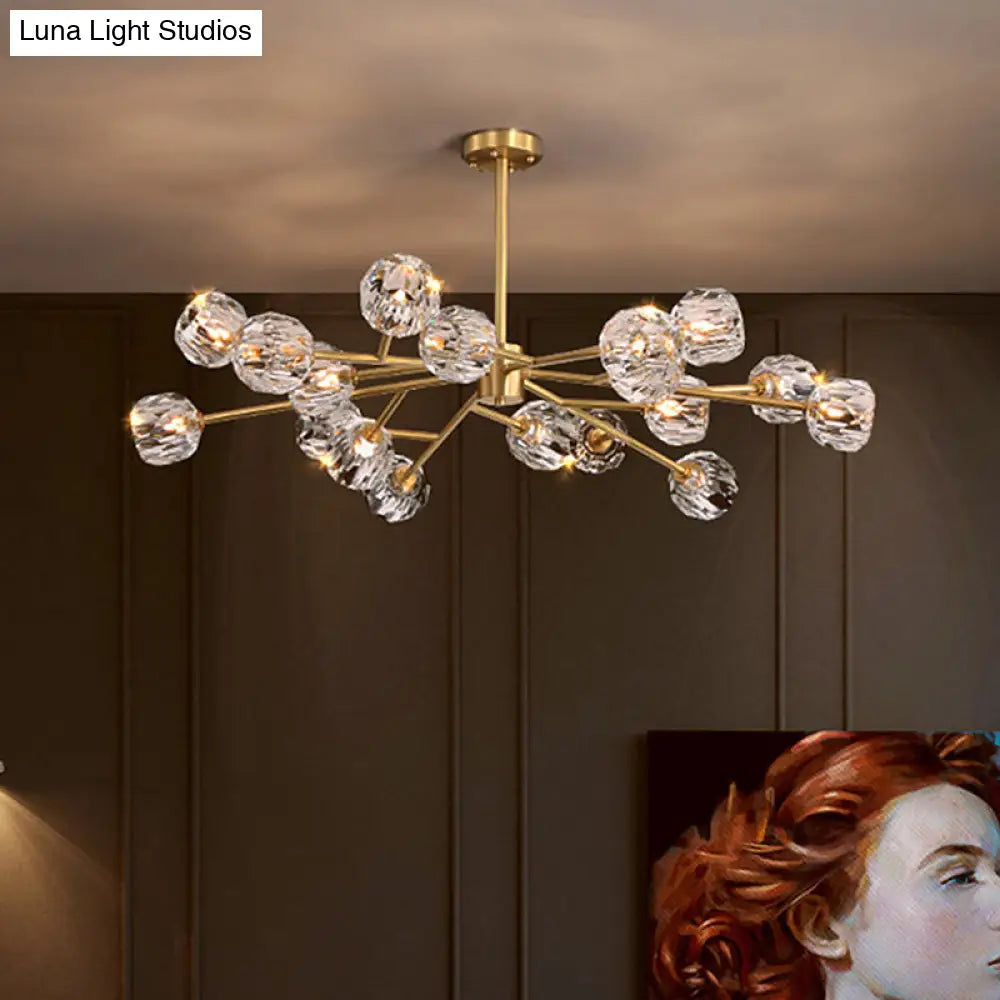 Branch Brass Crystal Ball Chandelier - 12/15 Lights Elegant Dining Room Ceiling Lamp