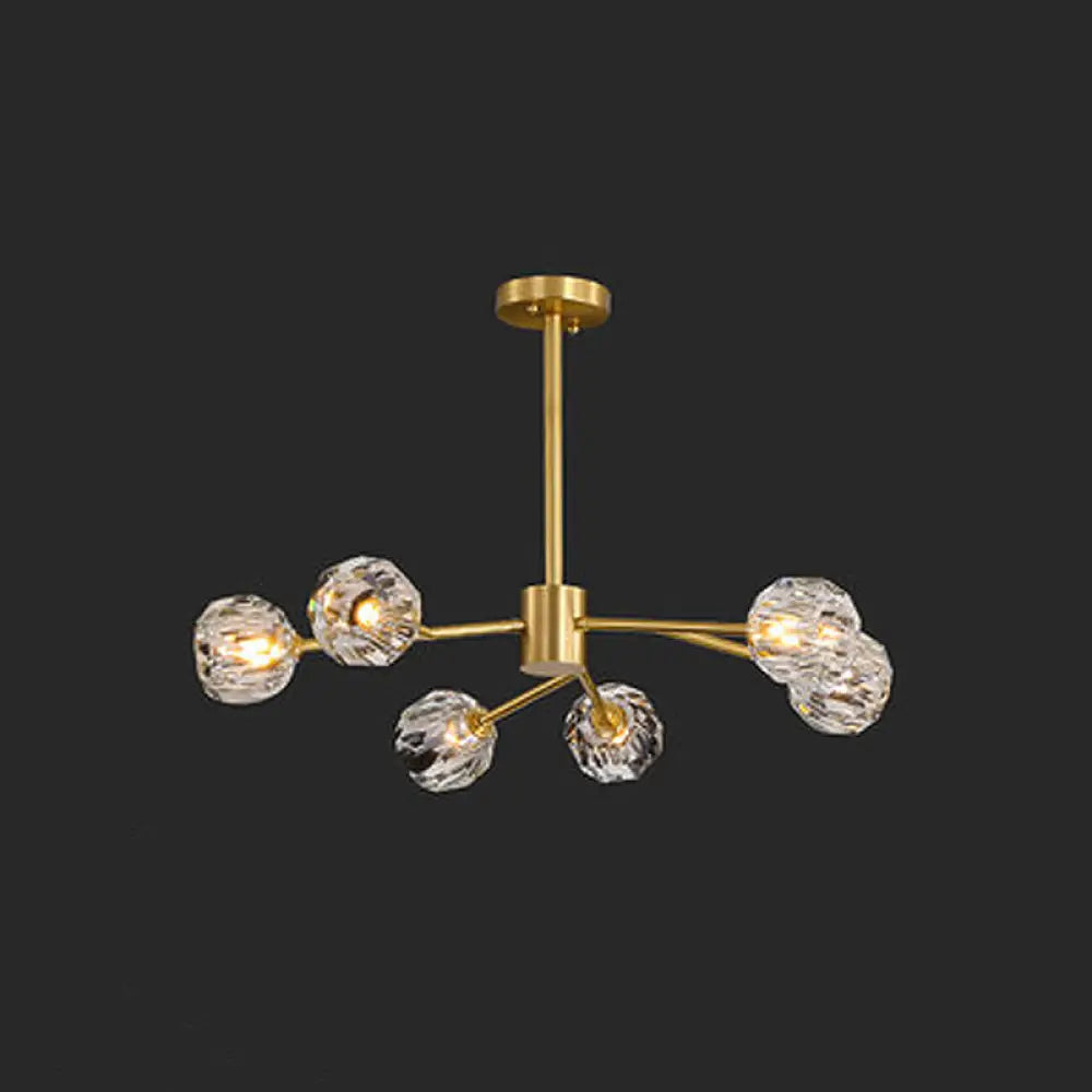 Postmodern Brass Branch Chandelier - 12/15/18-Light Crystal Ball Drop Dining Room Ceiling Lamp 6 /