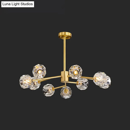 Branch Brass Crystal Ball Chandelier - 12/15 Lights Elegant Dining Room Ceiling Lamp 9 /