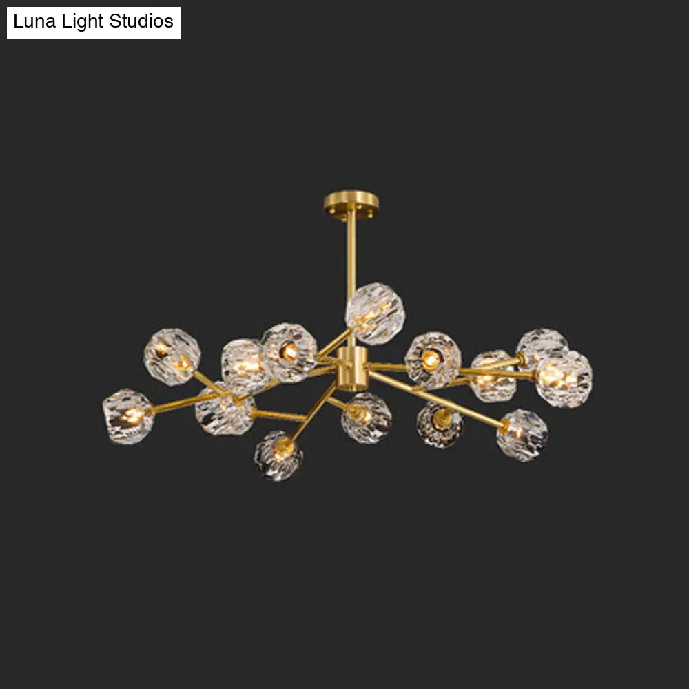 Branch Brass Crystal Ball Chandelier - 12/15 Lights Elegant Dining Room Ceiling Lamp 15 /