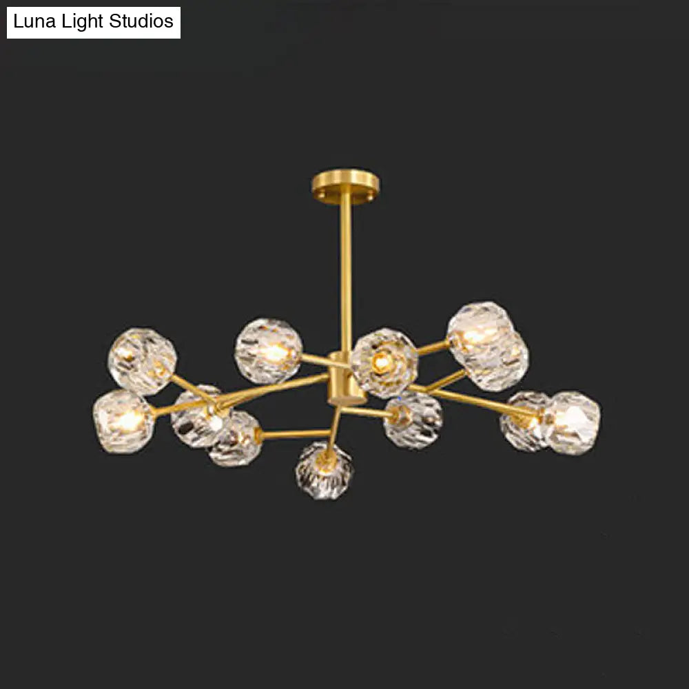 Branch Brass Crystal Ball Chandelier - 12/15 Lights Elegant Dining Room Ceiling Lamp 12 /